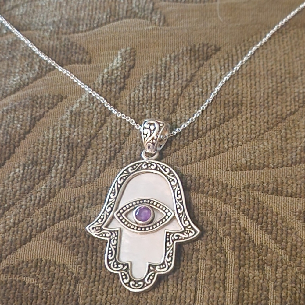 Sterling Silver Hamsa Hand Necklace